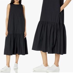 THE DROP Ilana Maxi Dress Sz L NEW Black Cotton Poplin Minimalist Neutral Sz L